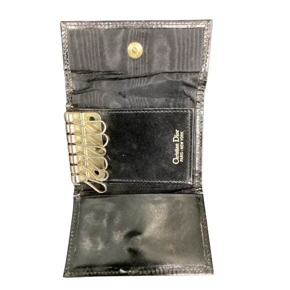 VTG Christian Dior Key Wallet 1 Size Leather Embossed Logo Snap Closure Black - Picture 3 of 4